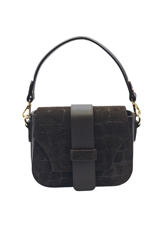 Soleil Chic Elise Sac Bandoulière Cuir Embossé Croco Chocolat
