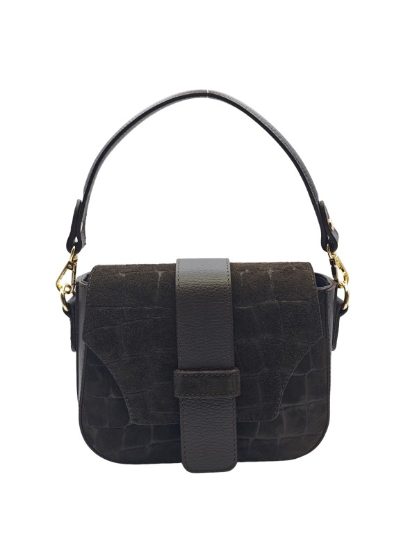 Soleil Chic Elise Sac Bandoulière Cuir Embossé Croco Chocolat