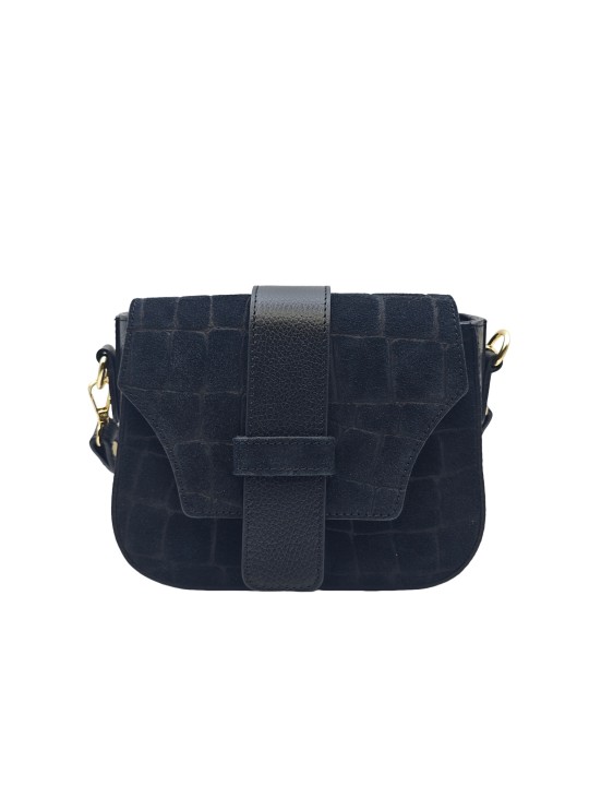 Soleil Chic Elise Sac Bandoulière Cuir Embossé Croco Noir