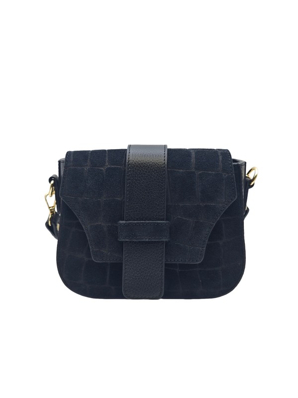 Soleil Chic Elise Sac Bandoulière Cuir Embossé Croco Noir