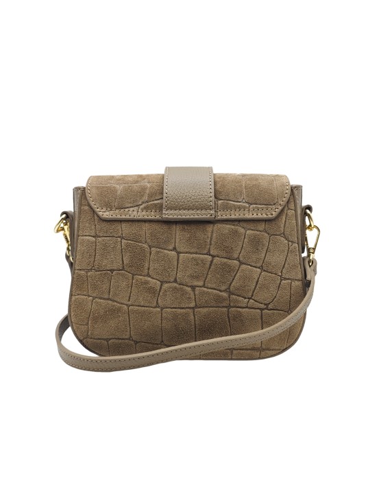 Soleil Chic Elise Sac Bandoulière Cuir Embossé Croco Taupe