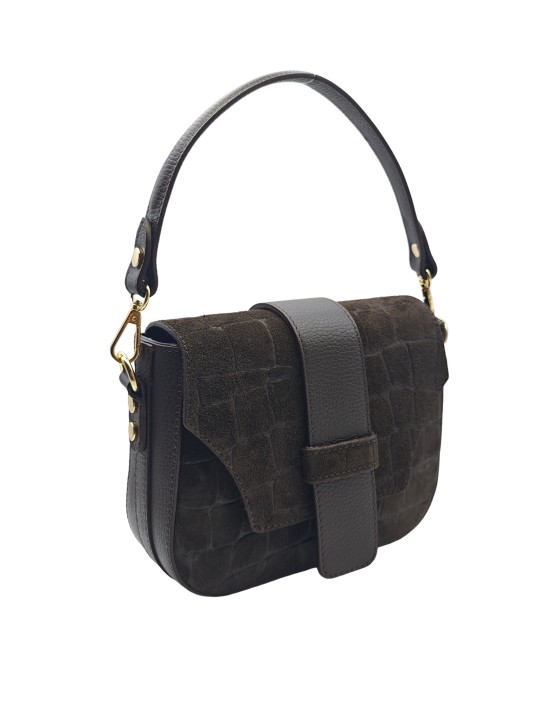 Soleil Chic Elise Sac Bandoulière Cuir Embossé Croco Chocolat