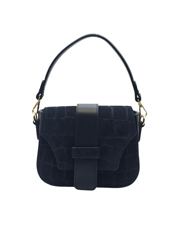 Soleil Chic Elise Sac Bandoulière Cuir Embossé Croco Noir