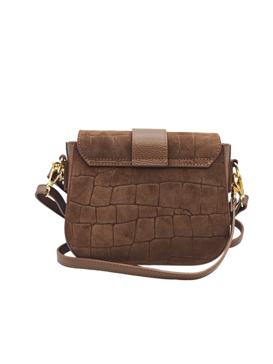 Soleil Chic Elise Sac Bandoulière Cuir Embossé Croco Marron