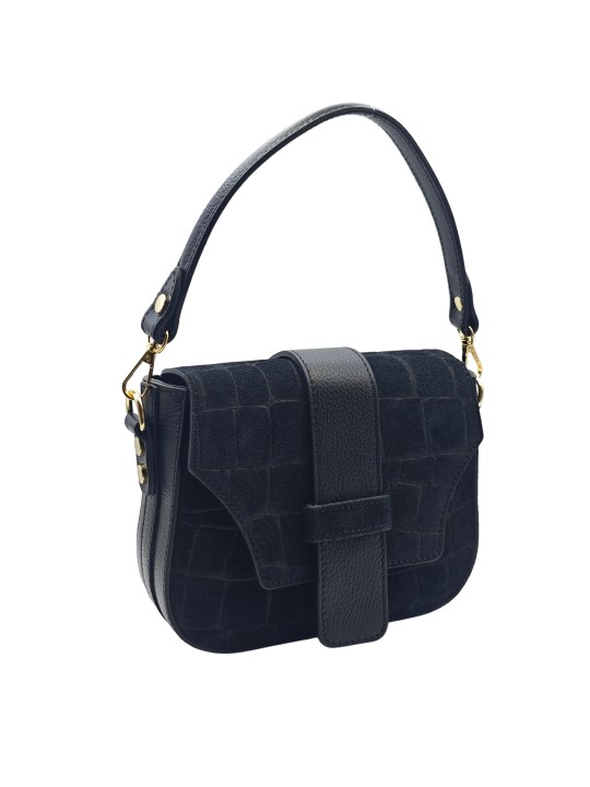 Soleil Chic Elise Sac Bandoulière Cuir Embossé Croco Noir