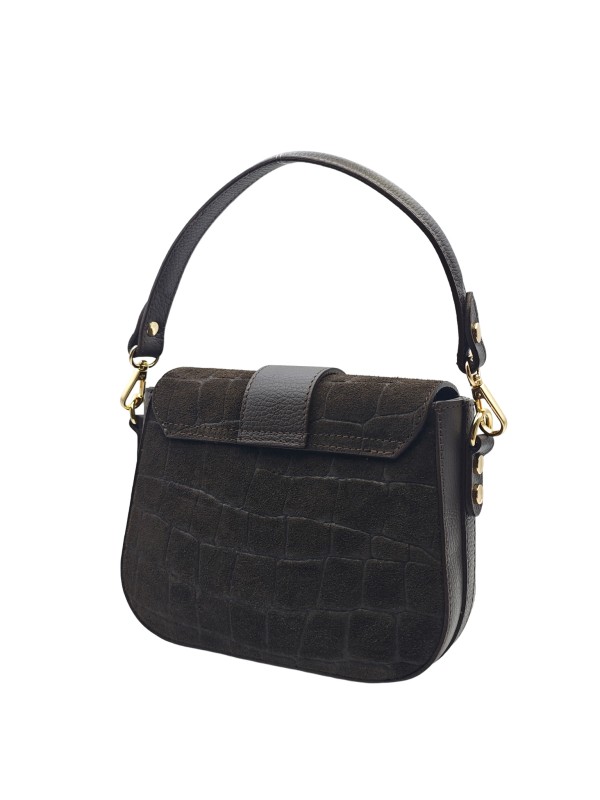 Soleil Chic Elise Sac Bandoulière Cuir Embossé Croco Chocolat