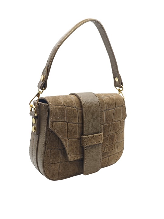 Soleil Chic Elise Sac Bandoulière Cuir Embossé Croco Taupe