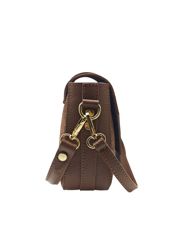 Soleil Chic Elise Sac Bandoulière Cuir Embossé Croco Marron