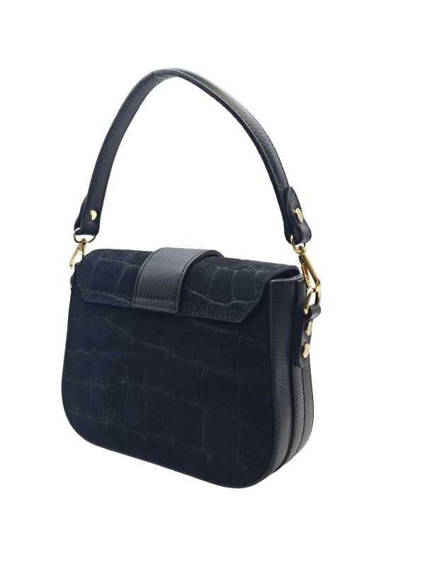 Soleil Chic Elise Sac Bandoulière Cuir Embossé Croco Noir