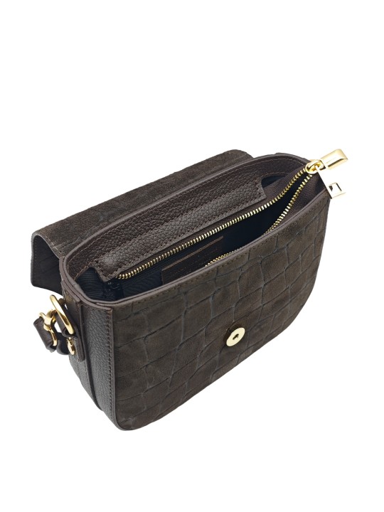 Soleil Chic Elise Sac Bandoulière Cuir Embossé Croco Chocolat