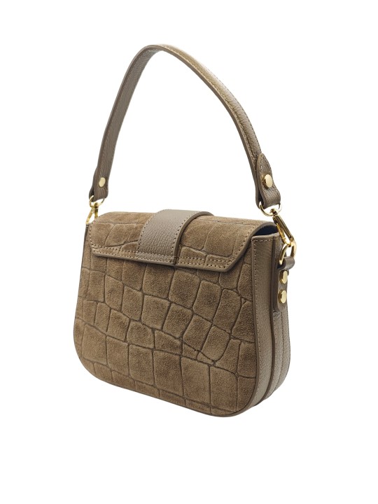 Soleil Chic Elise Sac Bandoulière Cuir Embossé Croco Taupe