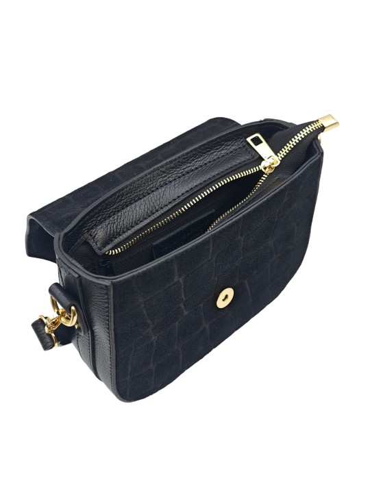 Soleil Chic Elise Sac Bandoulière Cuir Embossé Croco Noir