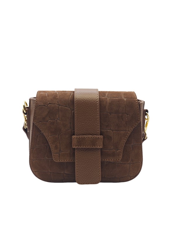 Soleil Chic Elise Sac Bandoulière Cuir Embossé Croco Marron
