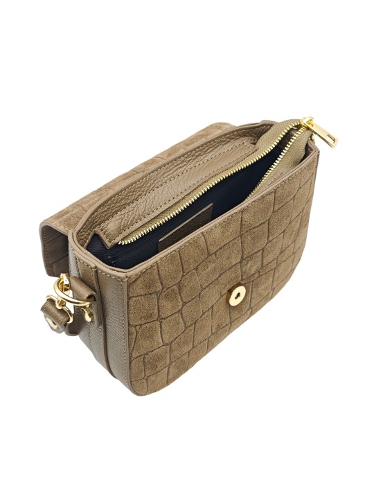 Soleil Chic Elise Sac Bandoulière Cuir Embossé Croco Taupe