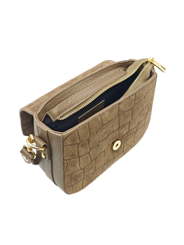 Soleil Chic Elise Sac Bandoulière Cuir Embossé Croco Taupe