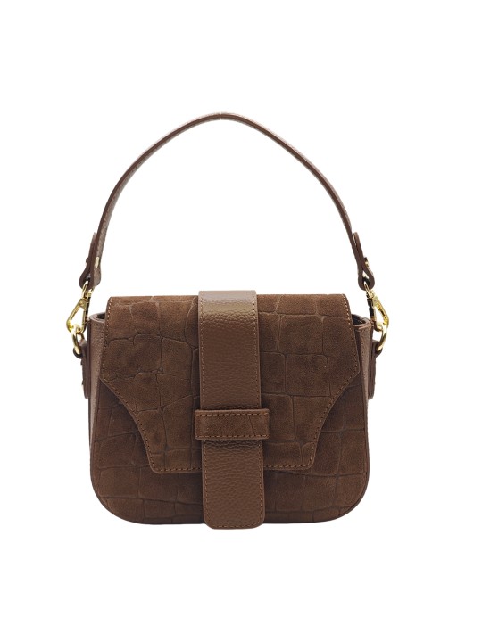 Soleil Chic Elise Sac Bandoulière Cuir Embossé Croco Marron