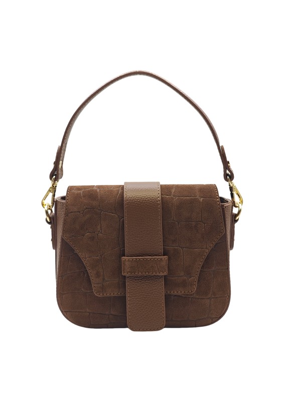 Soleil Chic Elise Sac Bandoulière Cuir Embossé Croco Marron