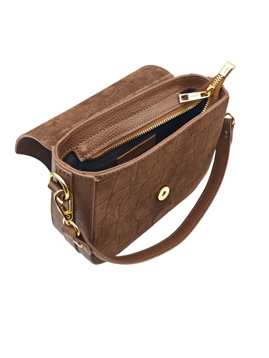 Soleil Chic Elise Sac Bandoulière Cuir Embossé Croco Marron