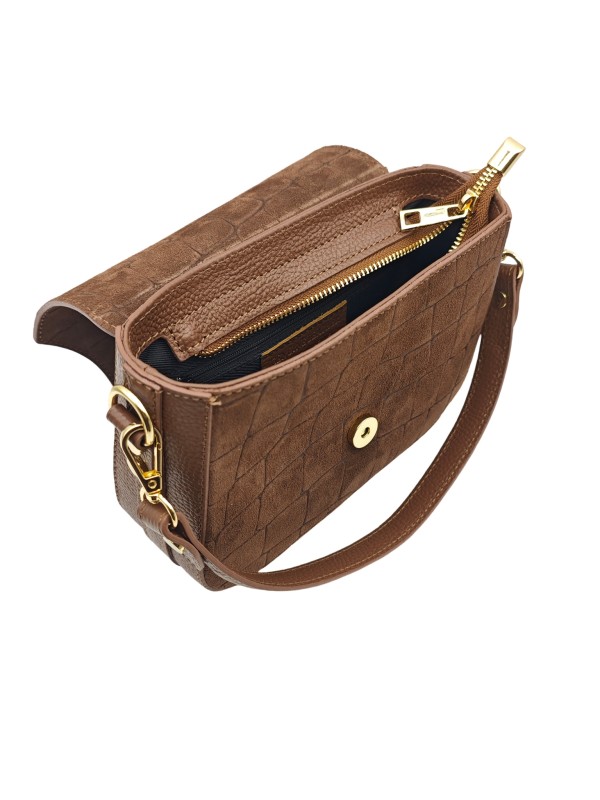 Soleil Chic Elise Sac Bandoulière Cuir Embossé Croco Marron