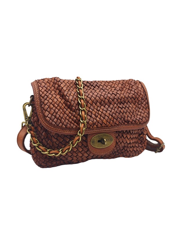 Soleil Chic Tressia Sac Bandoulière Cuir Vintage Cognac