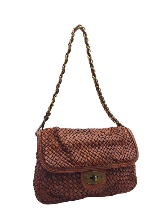 Soleil Chic Tressia Sac Bandoulière Cuir Vintage Cognac