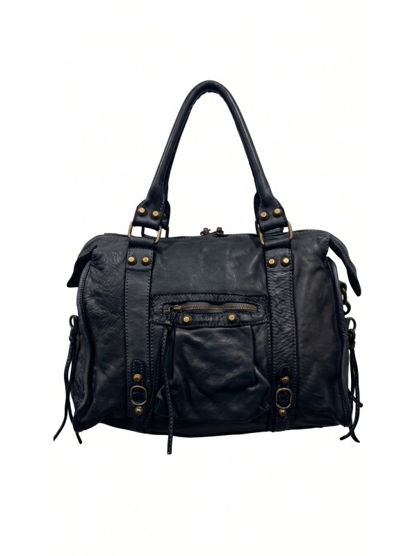 Soleil Chic Grand Sac Cuir Daisy Large Vintage Noir