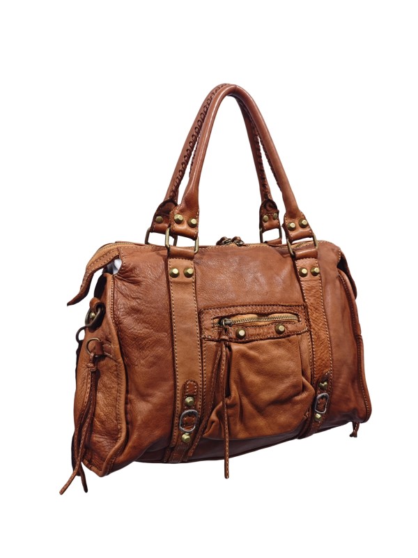 Soleil Chic Grand Sac Cuir Daisy Large Vintage Cognac