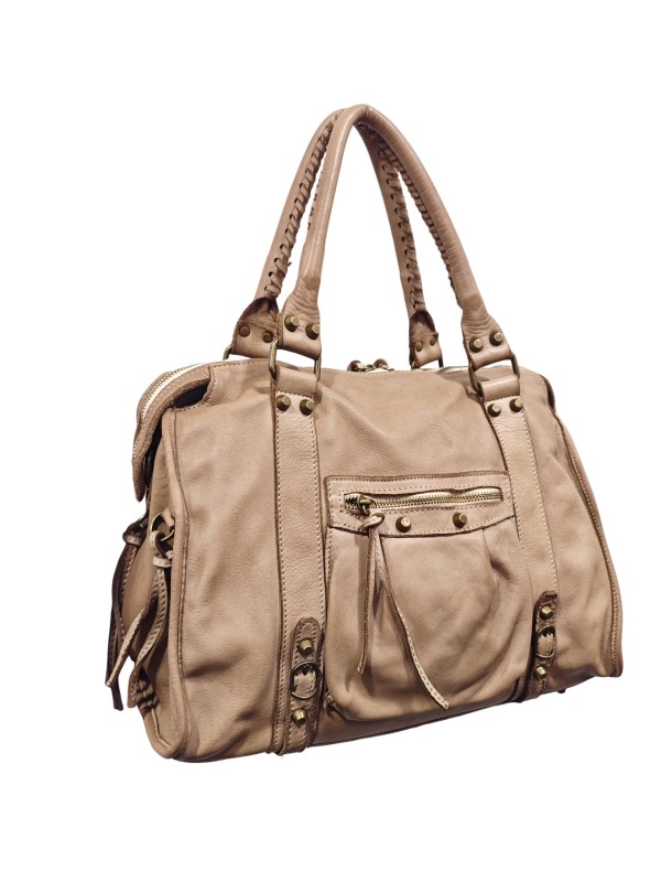 Soleil Chic Grand Sac Cuir Daisy Large Vintage Taupe