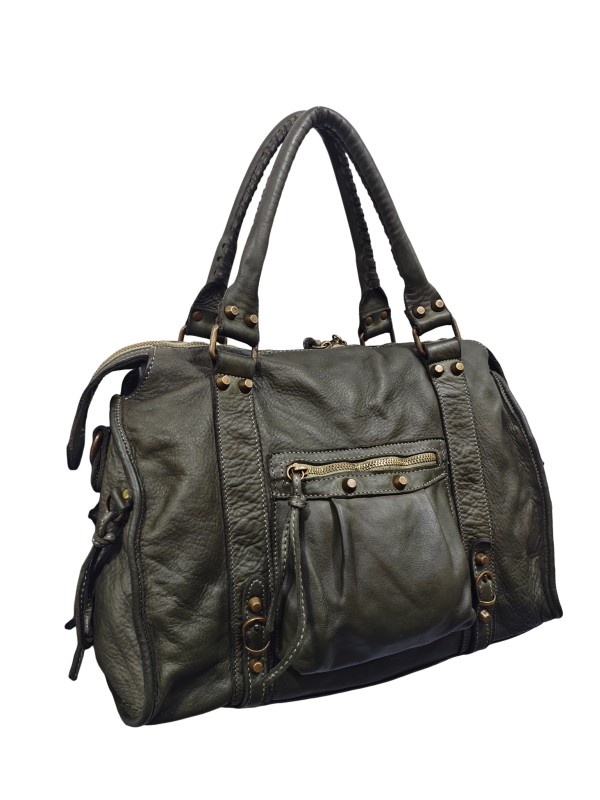 Soleil Chic Grand Sac Cuir Daisy Large Vintage Kaki