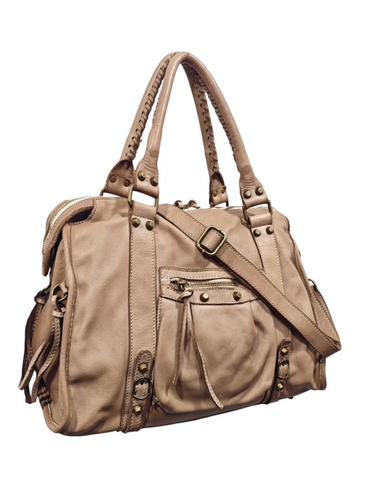 Soleil Chic Grand Sac Cuir Daisy Large Vintage Taupe