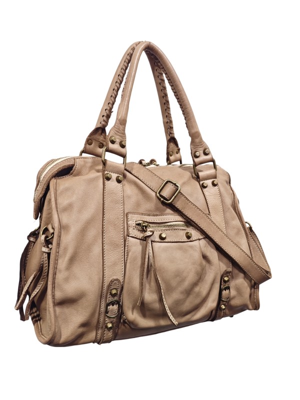 Soleil Chic Grand Sac Cuir Daisy Large Vintage Taupe