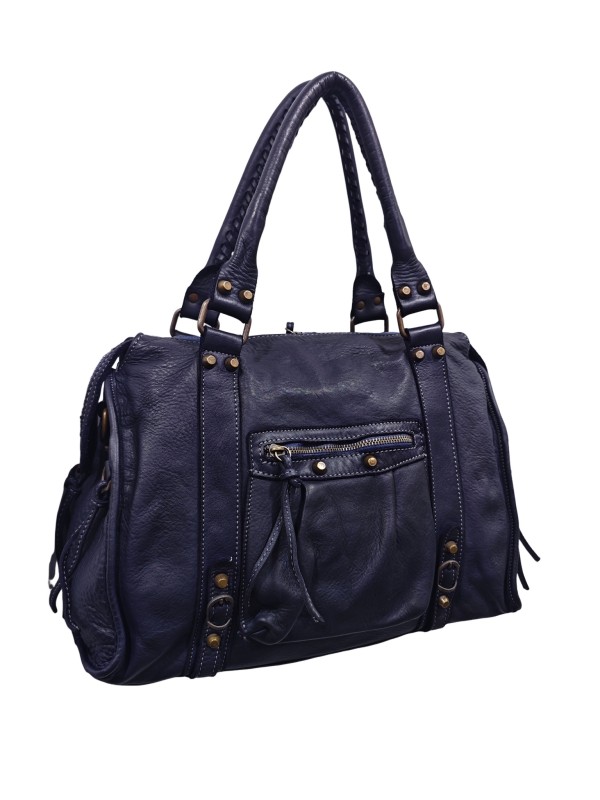 Soleil Chic Grand Sac Cuir Daisy Large Vintage Bleu Marine