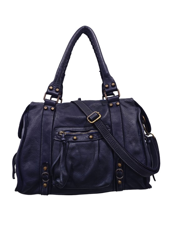 Soleil Chic Grand Sac Cuir Daisy Large Vintage Bleu Marine