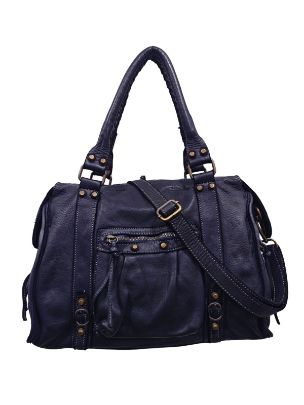 Soleil Chic Grand Sac Cuir Daisy Large Vintage Bleu Marine
