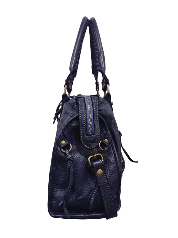 Soleil Chic Grand Sac Cuir Daisy Large Vintage Bleu Marine