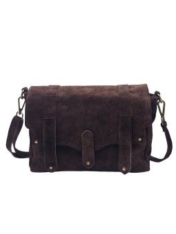 Soleil Chic Sac Bandoulière Cuir Besace Rabat Marron Nubuck