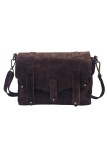 Soleil Chic Sac Bandoulière Cuir Besace Rabat Marron Nubuck