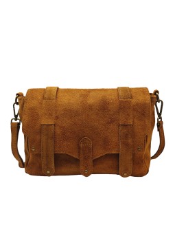 Soleil Chic Sac Bandoulière Cuir Besace Rabat Camel Nubuck