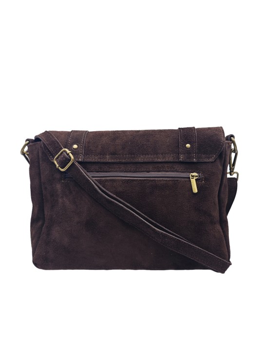 Soleil Chic Sac Bandoulière Cuir Besace Rabat Marron Nubuck