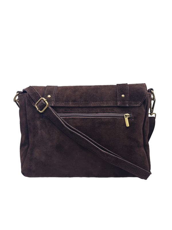 Soleil Chic Sac Bandoulière Cuir Besace Rabat Marron Nubuck