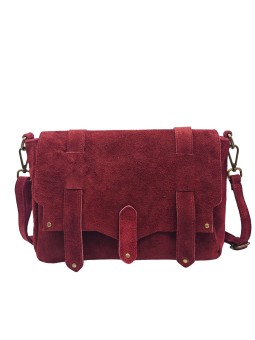 Soleil Chic Sac Bandoulière Cuir Besace Rabat Rouge Nubuck
