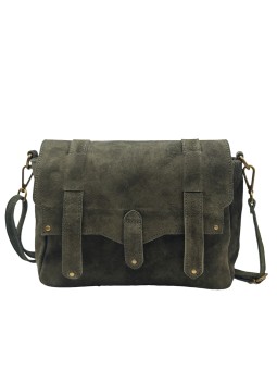 Soleil Chic Sac Bandoulière Cuir Besace Rabat Kaki Nubuck
