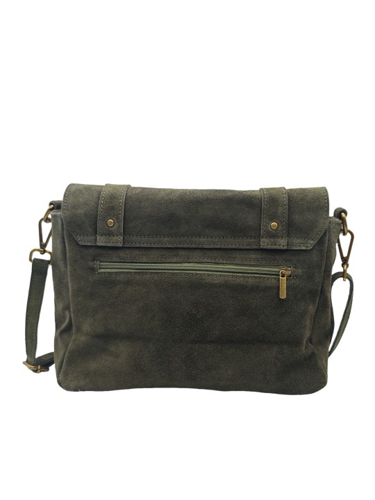 Soleil Chic Sac Bandoulière Cuir Besace Rabat Kaki Nubuck