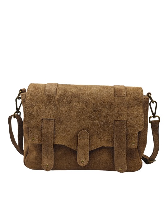 Soleil Chic Sac Bandoulière Cuir Besace Rabat Taupe Nubuck