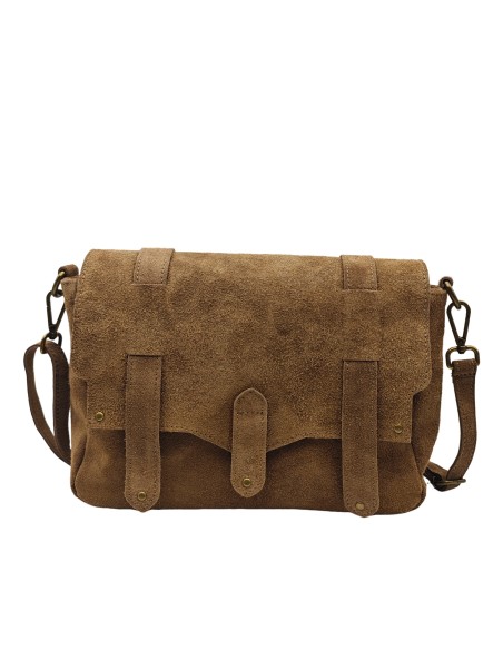 Soleil Chic Sac Bandoulière Cuir Besace Rabat Taupe Nubuck