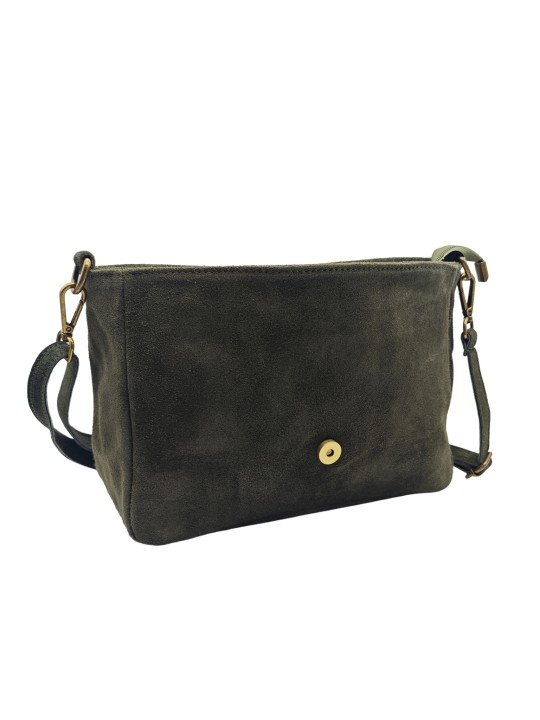 Soleil Chic Sac Bandoulière Cuir Besace Rabat Kaki Nubuck