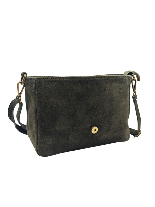 Soleil Chic Sac Bandoulière Cuir Besace Rabat Kaki Nubuck
