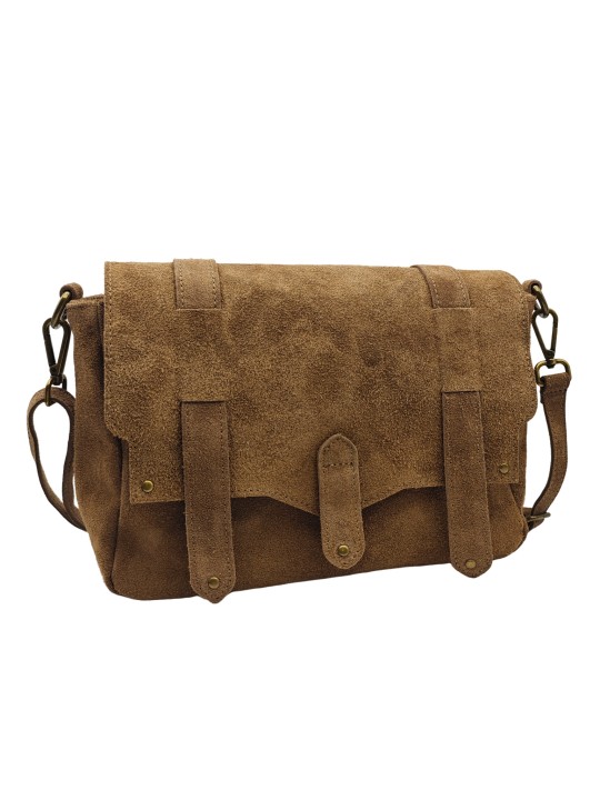 Soleil Chic Sac Bandoulière Cuir Besace Rabat Taupe Nubuck