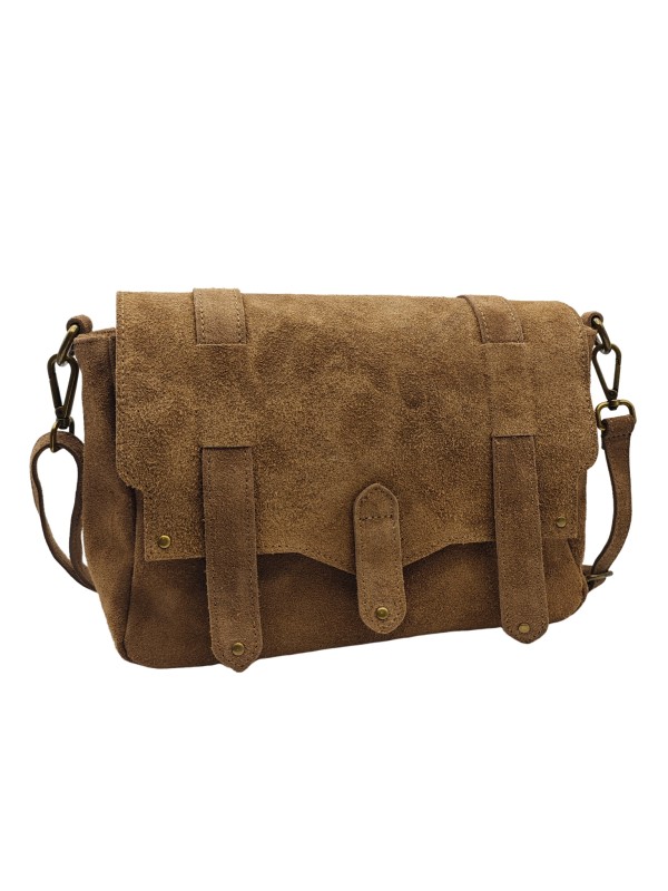 Soleil Chic Sac Bandoulière Cuir Besace Rabat Taupe Nubuck