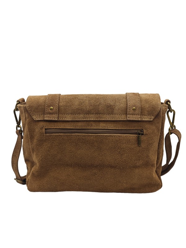 Soleil Chic Sac Bandoulière Cuir Besace Rabat Taupe Nubuck